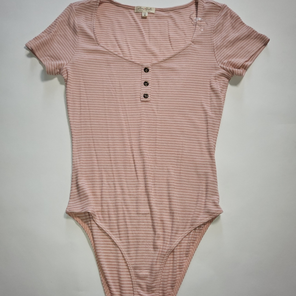 Pink/ cream striped bodysuit,  size Med